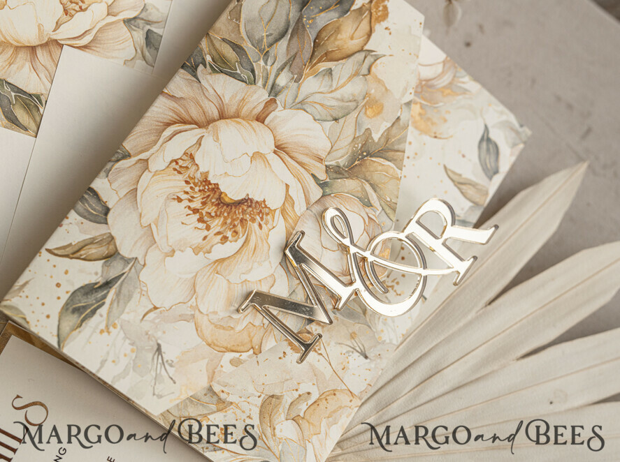 WEDDING INVITATIONS 3 fold wedding invitations 3 fold Luxury Mirror gold Wedding Invitations, Elegant Ivory Wedding Cards, Glamour Acrylic Monogram Wedding Invites, Mirror Plexi Wedding Invitation Suite