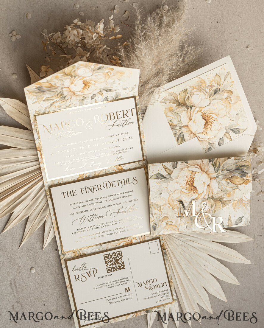 WEDDING INVITATIONS 3 fold wedding invitations 3 fold Luxury Mirror gold Wedding Invitations, Elegant Ivory Wedding Cards, Glamour Acrylic Monogram Wedding Invites, Mirror Plexi Wedding Invitation Suite