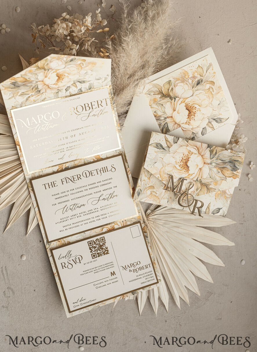 WEDDING INVITATIONS 3 fold wedding invitations 3 fold Luxury Mirror gold Wedding Invitations, Elegant Ivory Wedding Cards, Glamour Acrylic Monogram Wedding Invites, Mirror Plexi Wedding Invitation Suite