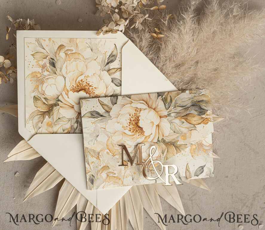 WEDDING INVITATIONS 3 fold wedding invitations 3 fold Luxury Mirror gold Wedding Invitations, Elegant Ivory Wedding Cards, Glamour Acrylic Monogram Wedding Invites, Mirror Plexi Wedding Invitation Suite