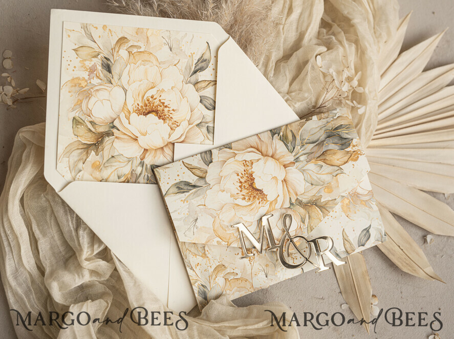 WEDDING INVITATIONS 3 fold wedding invitations 3 fold Luxury Mirror gold Wedding Invitations, Elegant Ivory Wedding Cards, Glamour Acrylic Monogram Wedding Invites, Mirror Plexi Wedding Invitation Suite
