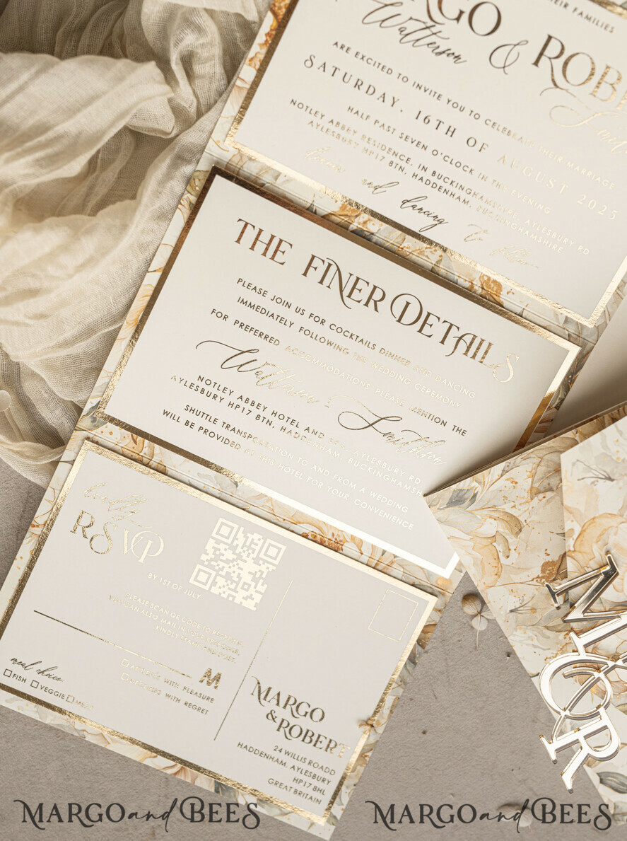 WEDDING INVITATIONS 3 fold wedding invitations 3 fold Luxury Mirror gold Wedding Invitations, Elegant Ivory Wedding Cards, Glamour Acrylic Monogram Wedding Invites, Mirror Plexi Wedding Invitation Suite