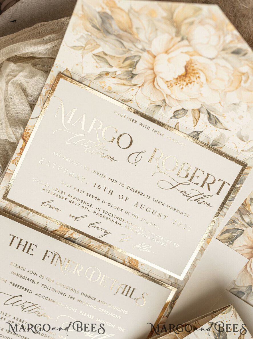 WEDDING INVITATIONS 3 fold wedding invitations 3 fold Luxury Mirror gold Wedding Invitations, Elegant Ivory Wedding Cards, Glamour Acrylic Monogram Wedding Invites, Mirror Plexi Wedding Invitation Suite