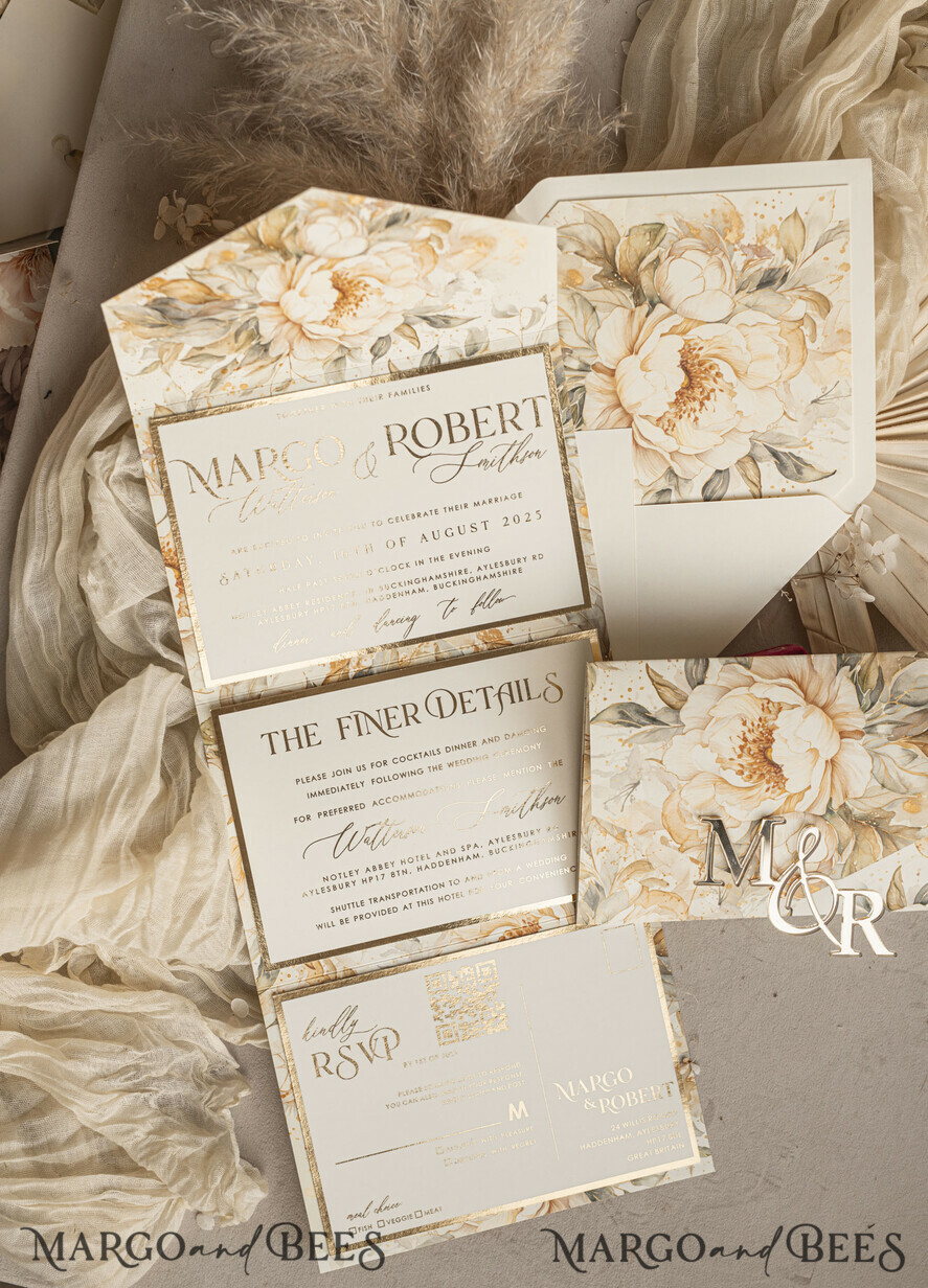 WEDDING INVITATIONS 3 fold wedding invitations 3 fold Luxury Mirror gold Wedding Invitations, Elegant Ivory Wedding Cards, Glamour Acrylic Monogram Wedding Invites, Mirror Plexi Wedding Invitation Suite