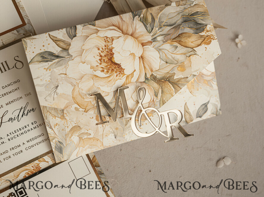 WEDDING INVITATIONS 3 fold wedding invitations 3 fold Luxury Mirror gold Wedding Invitations, Elegant Ivory Wedding Cards, Glamour Acrylic Monogram Wedding Invites, Mirror Plexi Wedding Invitation Suite