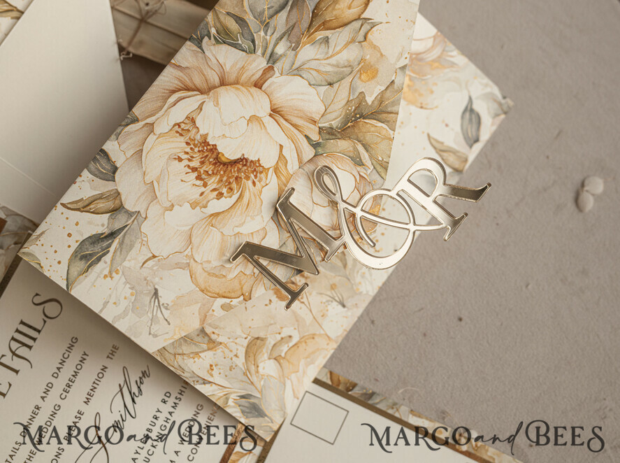 WEDDING INVITATIONS 3 fold wedding invitations 3 fold Luxury Mirror gold Wedding Invitations, Elegant Ivory Wedding Cards, Glamour Acrylic Monogram Wedding Invites, Mirror Plexi Wedding Invitation Suite