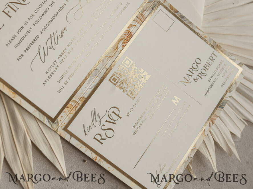 WEDDING INVITATIONS 3 fold wedding invitations 3 fold Luxury Mirror gold Wedding Invitations, Elegant Ivory Wedding Cards, Glamour Acrylic Monogram Wedding Invites, Mirror Plexi Wedding Invitation Suite
