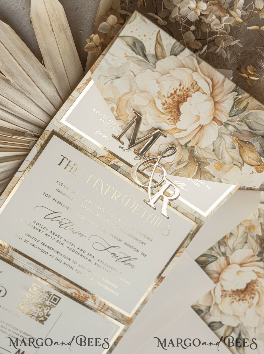 WEDDING INVITATIONS 3 fold wedding invitations 3 fold Luxury Mirror gold Wedding Invitations, Elegant Ivory Wedding Cards, Glamour Acrylic Monogram Wedding Invites, Mirror Plexi Wedding Invitation Suite