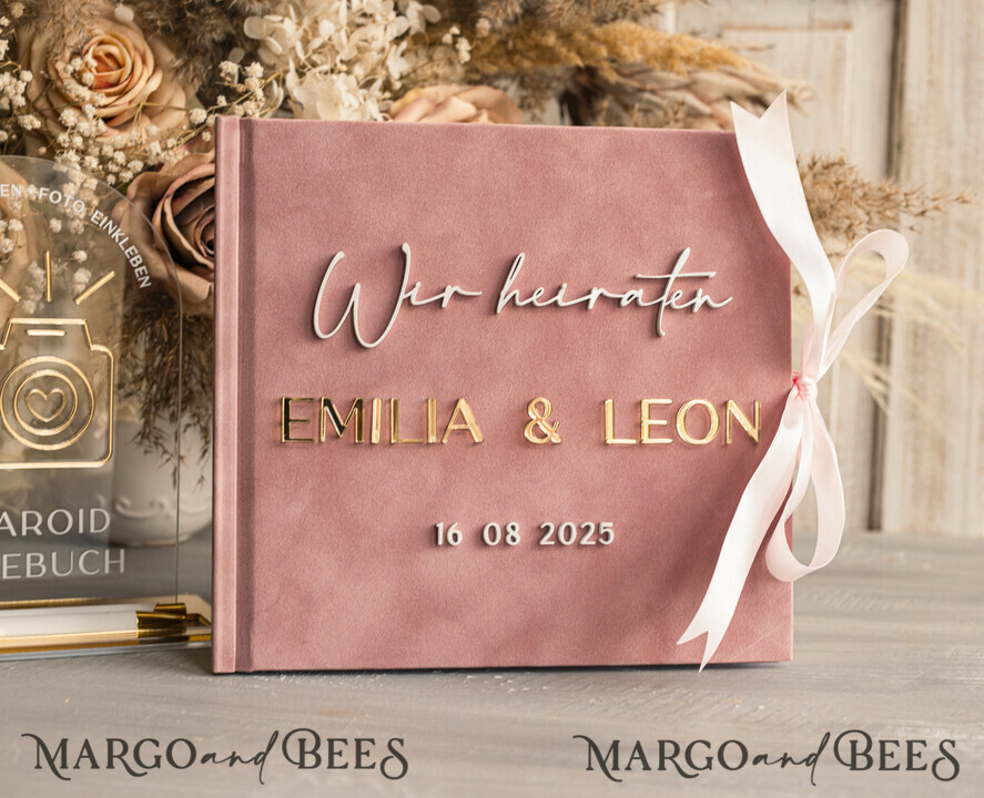 WEDDING GUEST BOOKS Hochzeitsgästebuch Hochzeitsfoto-Gästebuch Polaroid Gold Acrylic Hochzeitsgästebuch Personalisiert Schilderset Samtweißes Sofort-Fotobuch Boho Elegant Instax Hochzeitsfoto-Gästebuch