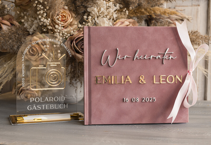 WEDDING GUEST BOOKS Hochzeitsgästebuch Hochzeitsfoto-Gästebuch Polaroid Gold Acrylic Hochzeitsgästebuch Personalisiert Schilderset Samtweißes Sofort-Fotobuch Boho Elegant Instax Hochzeitsfoto-Gästebuch