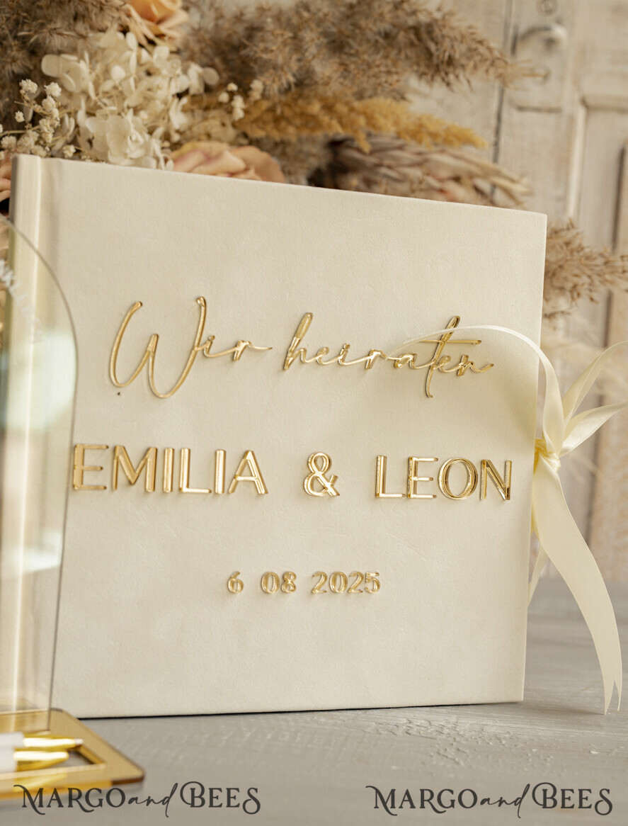 WEDDING GUEST BOOKS Hochzeitsgästebuch Hochzeitsfoto-Gästebuch Polaroid Gold Acrylic Hochzeitsgästebuch Personalisiert Schilderset Samtweißes Sofort-Fotobuch Boho Elegant Instax Hochzeitsfoto-Gästebuch