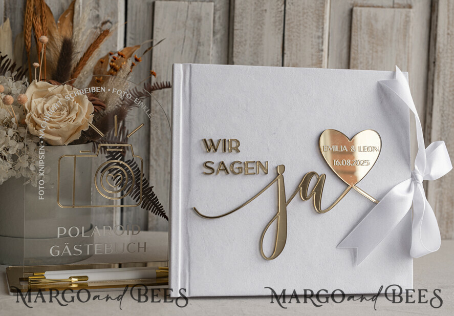 WEDDING GUEST BOOKS Hochzeitsgästebuch Hochzeitsfoto-Gästebuch Polaroid Gold Acrylic Hochzeitsgästebuch Personalisiert Schilderset Samtweißes Sofort-Fotobuch Boho Elegant Instax Hochzeitsfoto-Gästebuch