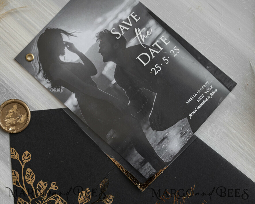 SAVE THE DATES photo vellum plexi Pink Gold Marble Save the Date Cards with Photo, Vellum Save Our Dates with Photo Gold Foil Calendar Cards