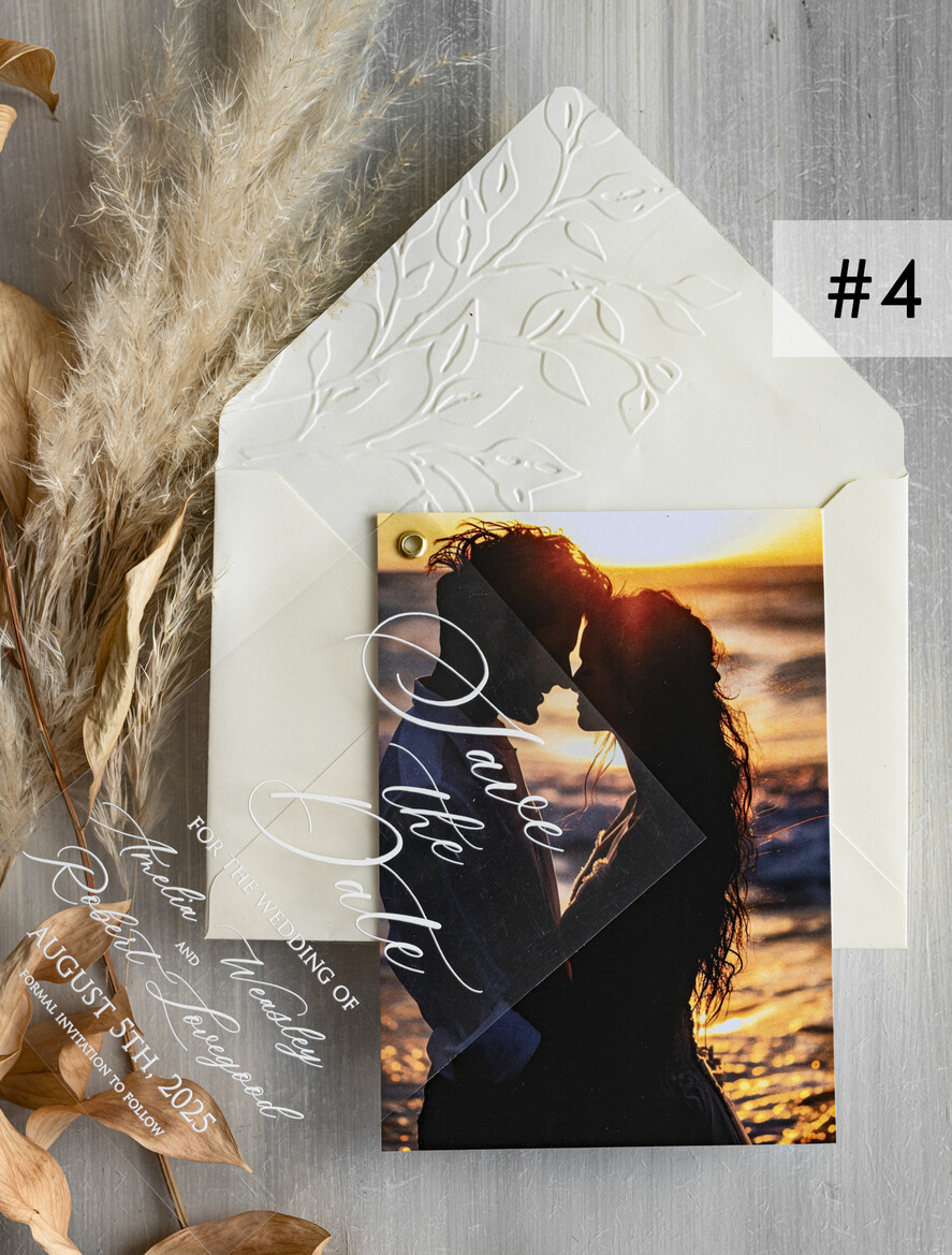 SAVE THE DATES photo vellum plexi Embossed Save the Date Cards with Photo, Ivory Plexi Clear Save Our Dates with Photo