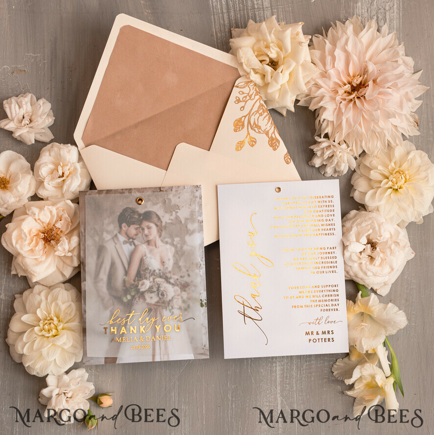 THANK YOU CARDS photo gold vellum plexi vellum Wedding Photo Thank You Cards, velvet black Wedding Thank You Cards with Photo, Minimalist Thank You Cards Wedding