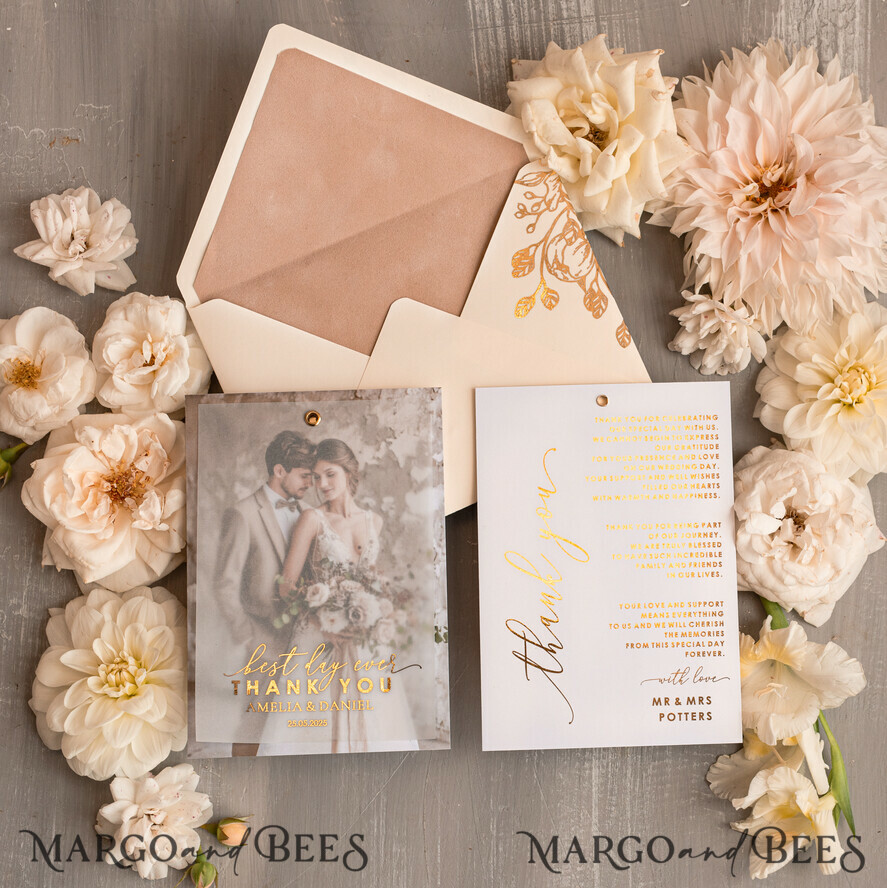 THANK YOU CARDS photo gold vellum plexi vellum Wedding Photo Thank You Cards, velvet black Wedding Thank You Cards with Photo, Minimalist Thank You Cards Wedding