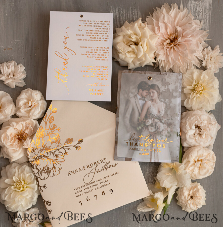 THANK YOU CARDS photo gold vellum plexi vellum Wedding Photo Thank You Cards, velvet black Wedding Thank You Cards with Photo, Minimalist Thank You Cards Wedding