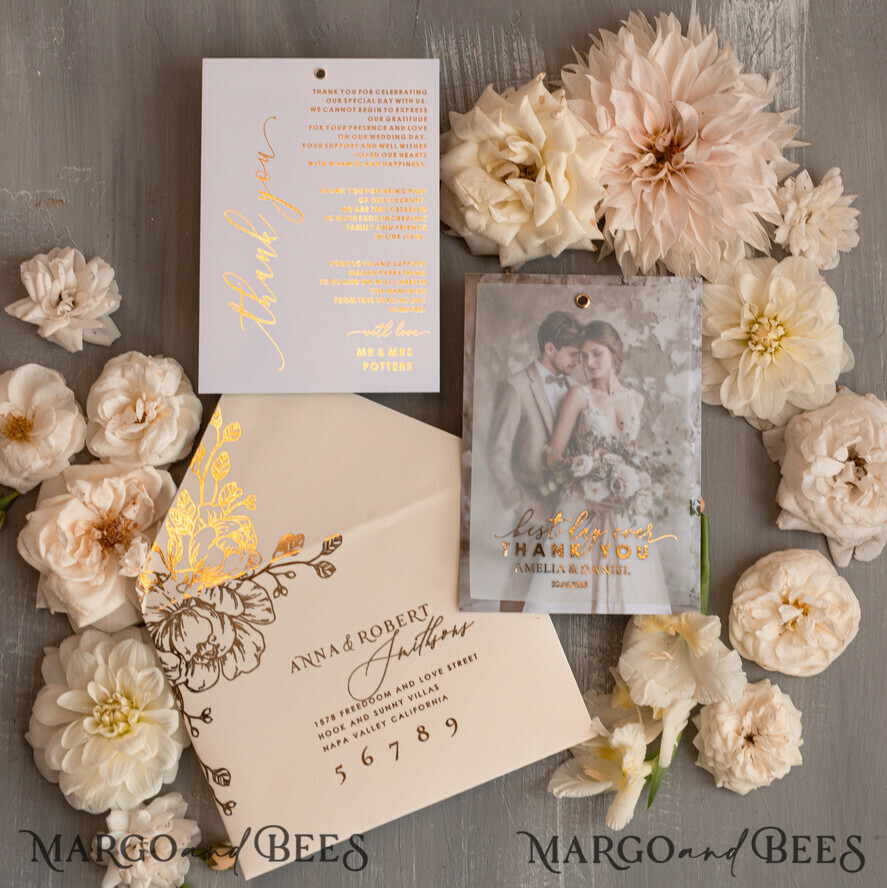 THANK YOU CARDS photo gold vellum plexi vellum Wedding Photo Thank You Cards, velvet black Wedding Thank You Cards with Photo, Minimalist Thank You Cards Wedding