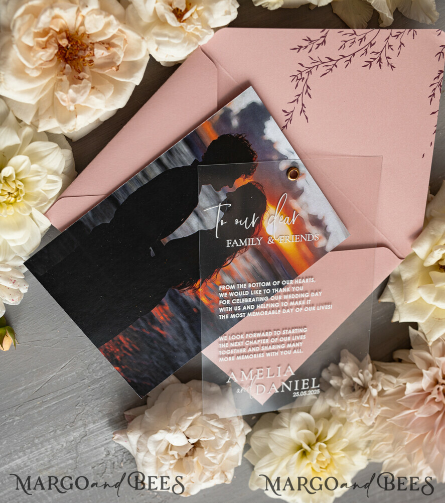 THANK YOU CARDS photo gold vellum plexi Plexi Wedding Photo Thank You Cards, Blush Pink Wedding Thank You Cards with Photo, Minimalist Thank You Cards Wedding