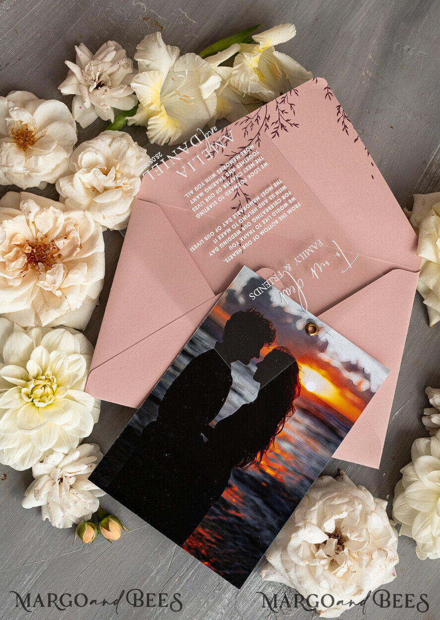 THANK YOU CARDS photo gold vellum plexi Plexi Wedding Photo Thank You Cards, Blush Pink Wedding Thank You Cards with Photo, Minimalist Thank You Cards Wedding