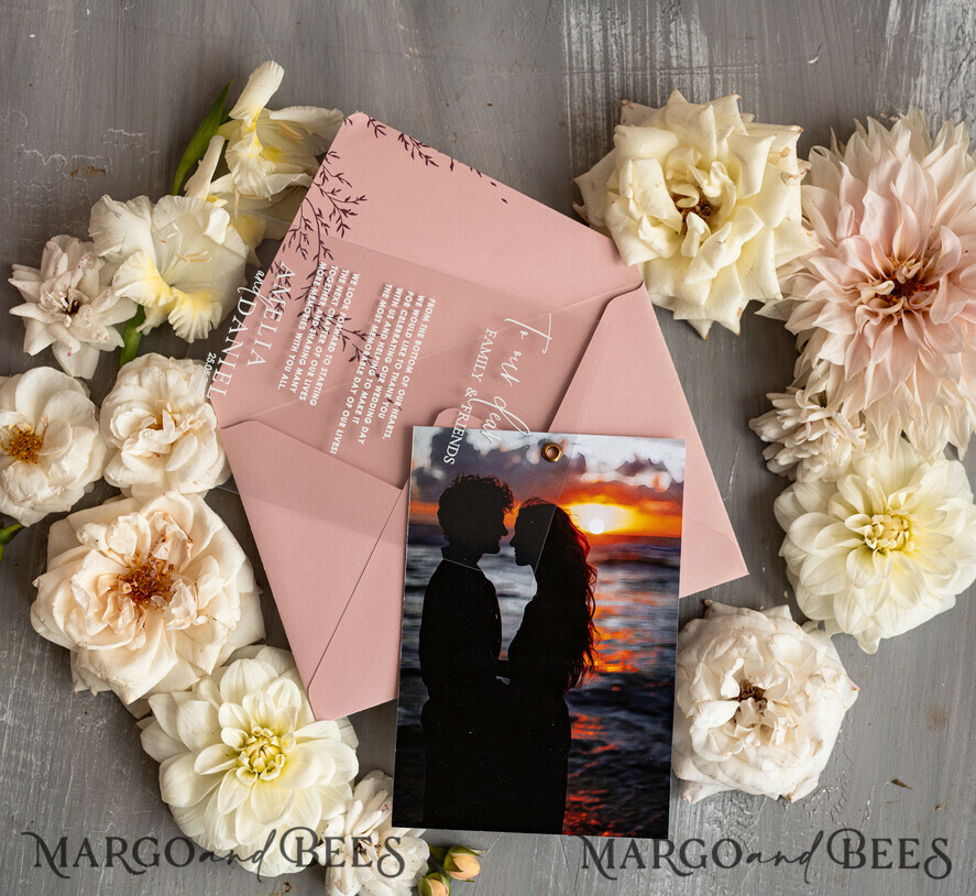THANK YOU CARDS photo gold vellum plexi Plexi Wedding Photo Thank You Cards, Blush Pink Wedding Thank You Cards with Photo, Minimalist Thank You Cards Wedding