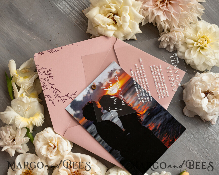 THANK YOU CARDS photo gold vellum plexi Plexi Wedding Photo Thank You Cards, Blush Pink Wedding Thank You Cards with Photo, Minimalist Thank You Cards Wedding
