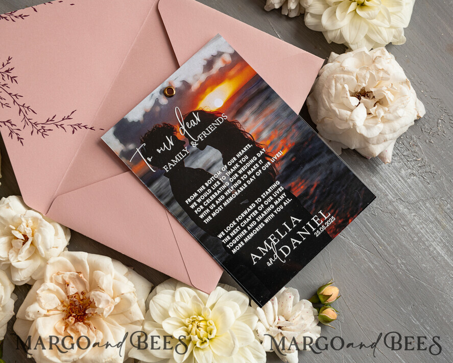 THANK YOU CARDS photo gold vellum plexi Plexi Wedding Photo Thank You Cards, Blush Pink Wedding Thank You Cards with Photo, Minimalist Thank You Cards Wedding