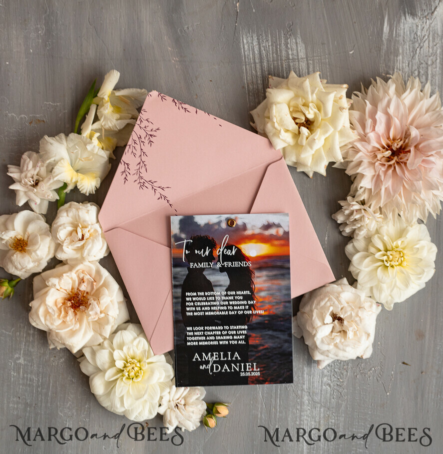 THANK YOU CARDS photo gold vellum plexi Plexi Wedding Photo Thank You Cards, Blush Pink Wedding Thank You Cards with Photo, Minimalist Thank You Cards Wedding