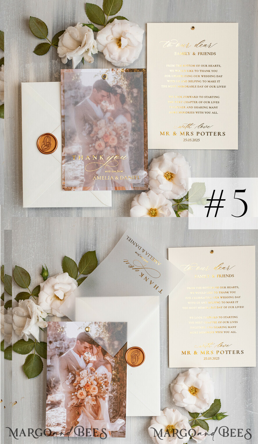 THANK YOU CARDS photo gold vellum plexi Printed vellum Wedding Photo Thank You Cards, Modern Wedding Thank You Cards with Photo, Minimalist Thank You Cards Wedding