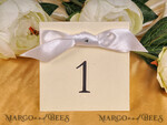TABLE DECOR SIGNS romantic Romantic Wedding Table Numbers with White Ribbon, Glamour Wedding Table Cards, Elegant Handmade Personalized Cards, Handmade Simple Delicate Wedding Table Décor2