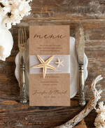 MENU & PROGRAMS Beach/marine/ Destionation Wedding Theme Romantic Beach Wedding Menu, Destination Wedding Menu with Vellum Belly Band and Starfish, Marine Menu Cards, Sea Ocean Wedding Menu, Unique Shell Wedding Menu2