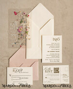 SAMPLING SERVICE samples sample Blush Pink Clear real flowers Wedding Invitations, Elegant Garden  pampass gras Wedding Cards, Velvet  transparent  Wedding Invites,  Wedding Invitation Suite13