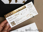 SAMPLING SERVICE samples Gold White Black Passport Wedding Invitation, Golden Wedding Cards Boarding Pass, Travel Passport Wedding Invitations Abroad, Destination Wedding Invites, Travel Map Wedding Stationary9