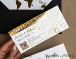 SAMPLING SERVICE samples Gold White Black Passport Wedding Invitation, Golden Wedding Cards Boarding Pass, Travel Passport Wedding Invitations Abroad, Destination Wedding Invites, Travel Map Wedding Stationary9