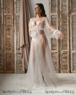 BRIDE bolero, robes, garter Bridal Robes White Tulle with pearls Long Bridal robe for wedding, Tulle Beaded Robe wide  sleeves, Mesh Pearls Bride robe Long white robe, boudoir robe Dressing gown Bridesmaid gift16