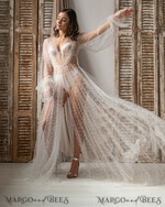 BRIDE bolero, robes, garter Bridal Robes White Tulle with pearls Long Bridal robe for wedding, Tulle Beaded Robe wide  sleeves, Mesh Pearls Bride robe Long white robe, boudoir robe Dressing gown Bridesmaid gift16