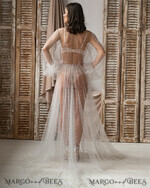 BRIDE bolero, robes, garter Bridal Robes White Tulle with pearls Long Bridal robe for wedding, Tulle Beaded Robe wide  sleeves, Mesh Pearls Bride robe Long white robe, boudoir robe Dressing gown Bridesmaid gift16