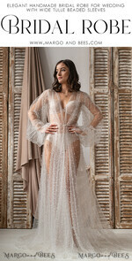 BRIDE bolero, robes, garter Bridal Robes White Tulle with pearls Long Bridal robe for wedding, Tulle Beaded Robe wide  sleeves, Mesh Pearls Bride robe Long white robe, boudoir robe Dressing gown Bridesmaid gift16