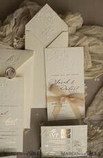 WEDDING INVITATIONS embossed invites  Bespoke Embossed Blind Ivory Gold Wedding Invitation, Golden Ecru deboss Floral Wedding Invitation, Modern Garden Debossed Invitation suite, Cotton paper wedding invitation suite, Wedding Invitations golden27