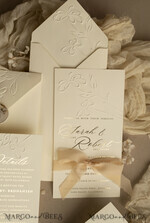 WEDDING INVITATIONS embossed invites  Bespoke Embossed Blind Ivory Gold Wedding Invitation, Golden Ecru deboss Floral Wedding Invitation, Modern Garden Debossed Invitation suite, Cotton paper wedding invitation suite, Wedding Invitations golden27