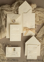 WEDDING INVITATIONS embossed invites  Bespoke Embossed Blind Ivory Gold Wedding Invitation, Golden Ecru deboss Floral Wedding Invitation, Modern Garden Debossed Invitation suite, Cotton paper wedding invitation suite, Wedding Invitations golden27