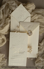 WEDDING INVITATIONS embossed invites  Bespoke Embossed Blind Ivory Gold Wedding Invitation, Golden Ecru deboss Floral Wedding Invitation, Modern Garden Debossed Invitation suite, Cotton paper wedding invitation suite, Wedding Invitations golden27