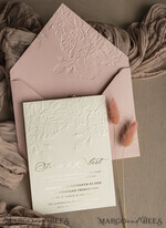 WEDDING INVITATIONS embossed invites  Fine Art Embossed  Blind Blush Pink Gold Wedding Invitation, Golden deboss Roses Floral Wedding Invitation, Boho Ecru Debossed Invitation suite,  Gold Foil wedding invitation suite,  Wedding Invitations golden19