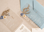WEDDING INVITATIONS plexi acrylic mirror Dusty Blue  Clear real flowers Wedding Invitations, Elegant Garden  pampass gras Wedding Cards, Velvet  transparent  Wedding Invites,  Wedding Invitation Suite12