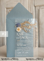 WEDDING INVITATIONS plexi acrylic mirror Dusty Blue  Clear real flowers Wedding Invitations, Elegant Garden  pampass gras Wedding Cards, Velvet  transparent  Wedding Invites,  Wedding Invitation Suite12