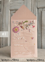 WEDDING INVITATIONS plexi acrylic mirror Blush Pink Clear real flowers Wedding Invitations, Elegant Garden  pampass gras Wedding Cards, Velvet  transparent  Wedding Invites,  Wedding Invitation Suite18