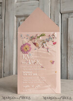 WEDDING INVITATIONS plexi acrylic mirror Blush Pink Clear real flowers Wedding Invitations, Elegant Garden  pampass gras Wedding Cards, Velvet  transparent  Wedding Invites,  Wedding Invitation Suite18