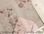 WEDDING INVITATIONS plexi acrylic mirror Blush Pink Clear real flowers Wedding Invitations, Elegant Garden  pampass gras Wedding Cards, Velvet  transparent  Wedding Invites,  Wedding Invitation Suite18