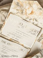 WEDDING INVITATIONS 3 fold wedding invitations  3 fold Luxury Mirror gold Wedding Invitations, Elegant Ivory Wedding Cards, Glamour Acrylic Monogram  Wedding Invites, Mirror Plexi Wedding Invitation Suite33