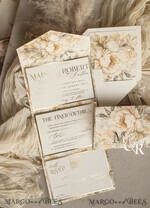 WEDDING INVITATIONS 3 fold wedding invitations  3 fold Luxury Mirror gold Wedding Invitations, Elegant Ivory Wedding Cards, Glamour Acrylic Monogram  Wedding Invites, Mirror Plexi Wedding Invitation Suite33